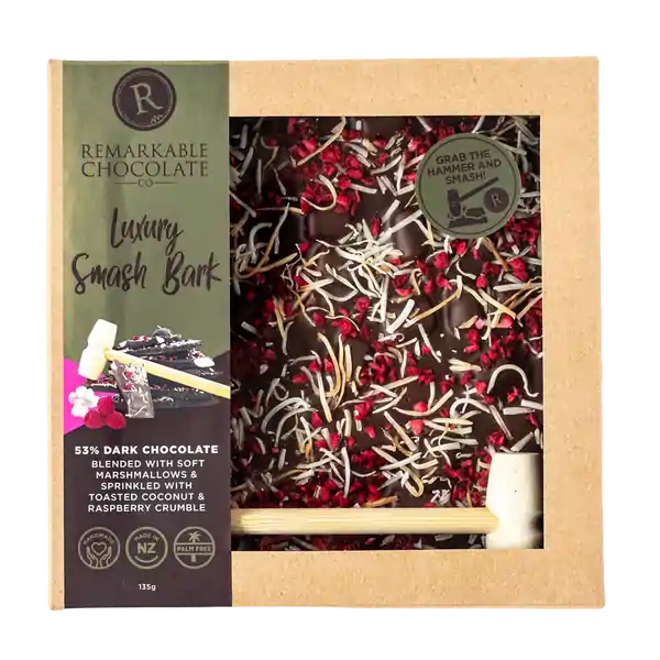 Remarkable Chocolate Smash Bark Luxury M'Mallow Coconut & Rasp 135g (10)