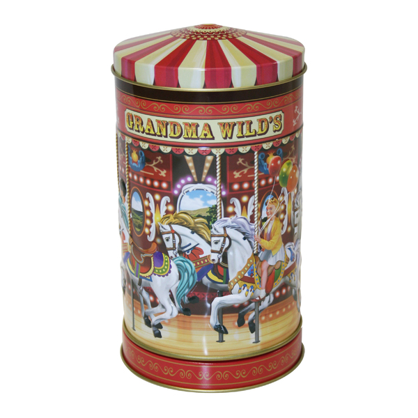 Grandma Wild's Embossed Nostalgic Carousel Musical Tin with Mini Clotted Biscuit Bites 150g