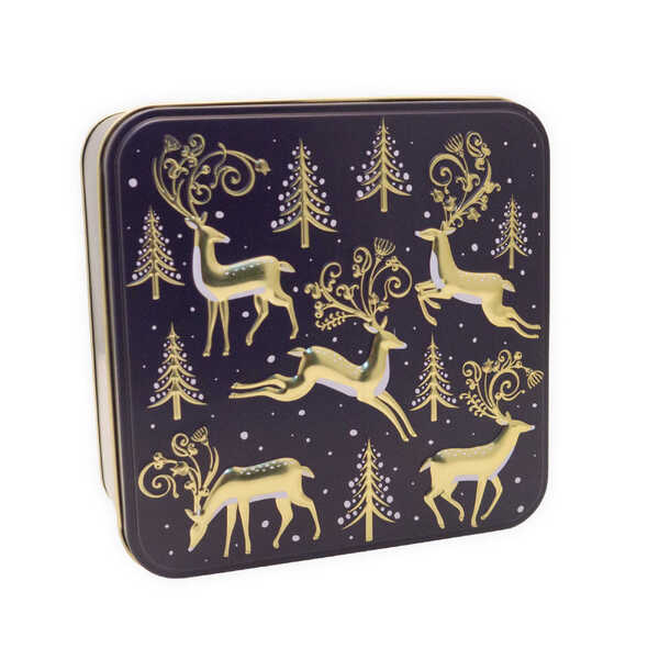 Grandma Wilds Embossed Golden Stags with Christmas Tree Tin with Biscuits 160g 