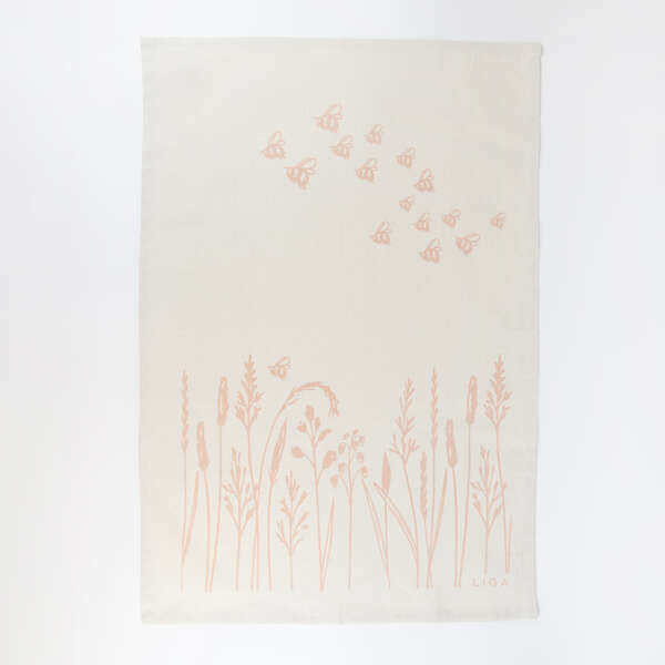 LL Organic Cotton Tea Towel - Native Grasses & Bees  (1)