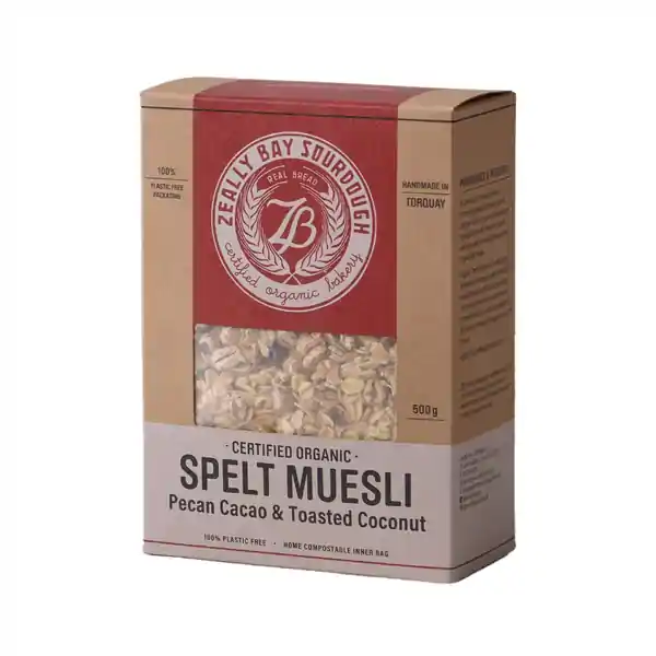 Zeally Bay Sourdough Certified Organic Muesli -   Spelt Cacao & Toasted Coconut 500g (12)